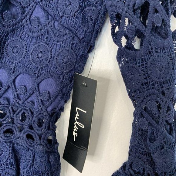 Lulu’s Love you Lots Navy Blue Lace Crochet Mini Dress Size M NWT - Picture 7 of 10